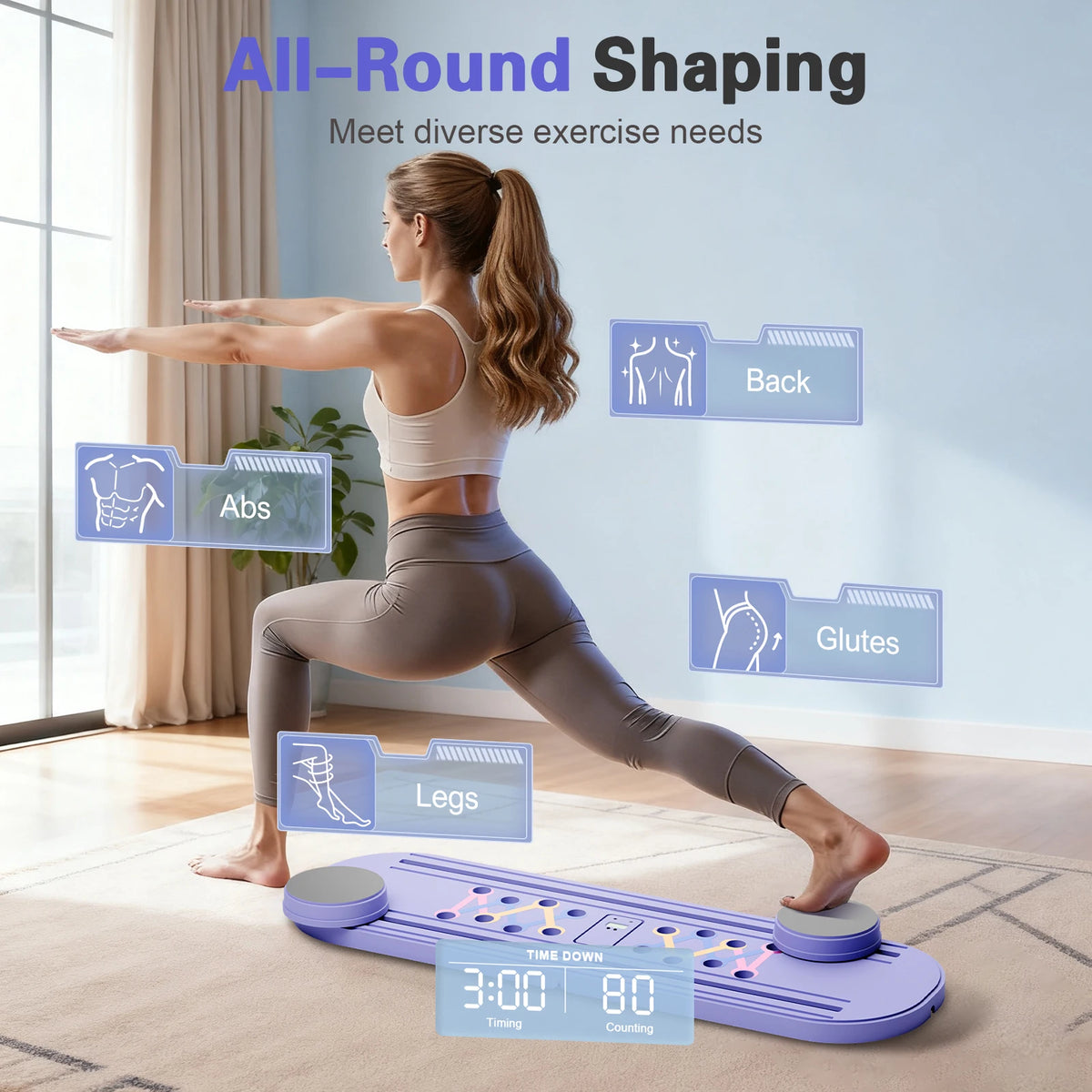 15-in-1 Abdominal Pilates Board Full-Body Training Pilates Multifunction Resistance Bands Ab Workout for Office Outdoor Home