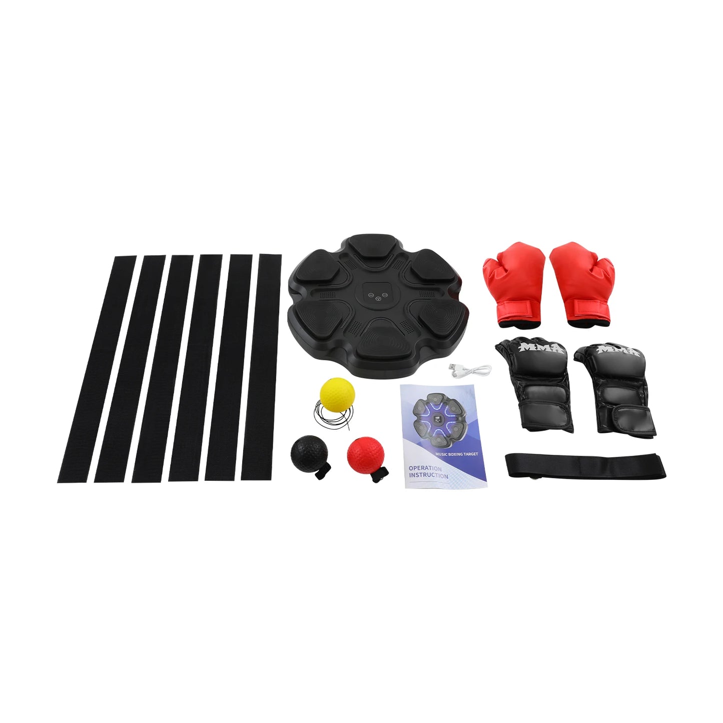 Hexagonal Music Boxing Machine with Gloves for Kids Adults Smart Boxing Target 9 Speed Modes 9 Levels 2 Pairs Gloves Black Red 6 Long 2 Short Velcro Strips Easy Install No Drilling Home Fitness Gift for Family Teen Boys