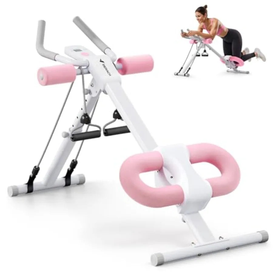 Home gym ab machine: adjustable foldable abdominal trainer with knee protection black steel frame for effective stomach workout