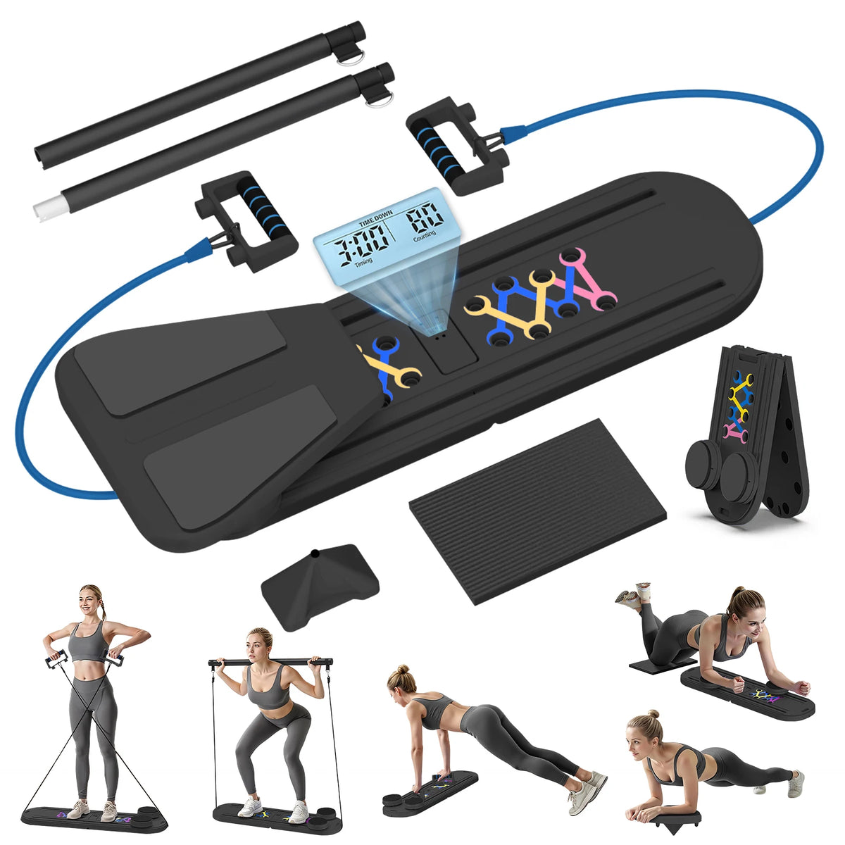 15-in-1 Abdominal Pilates Board Full-Body Training Pilates Multifunction Resistance Bands Ab Workout for Office Outdoor Home