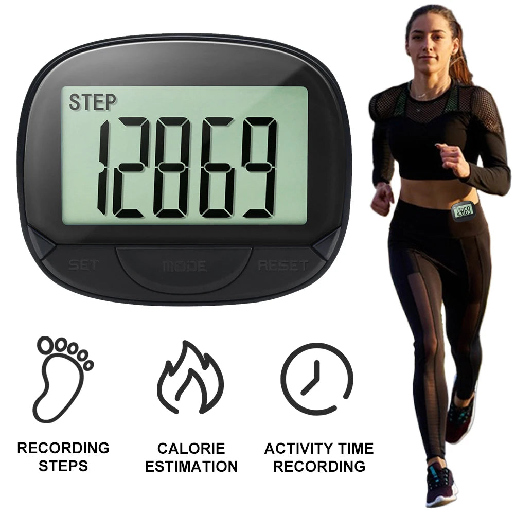Clip-On Pedometer Electronic Pedometer Digital Display Simple Step Tracker Large Screen Multifunctional for Adults Seniors Dog
