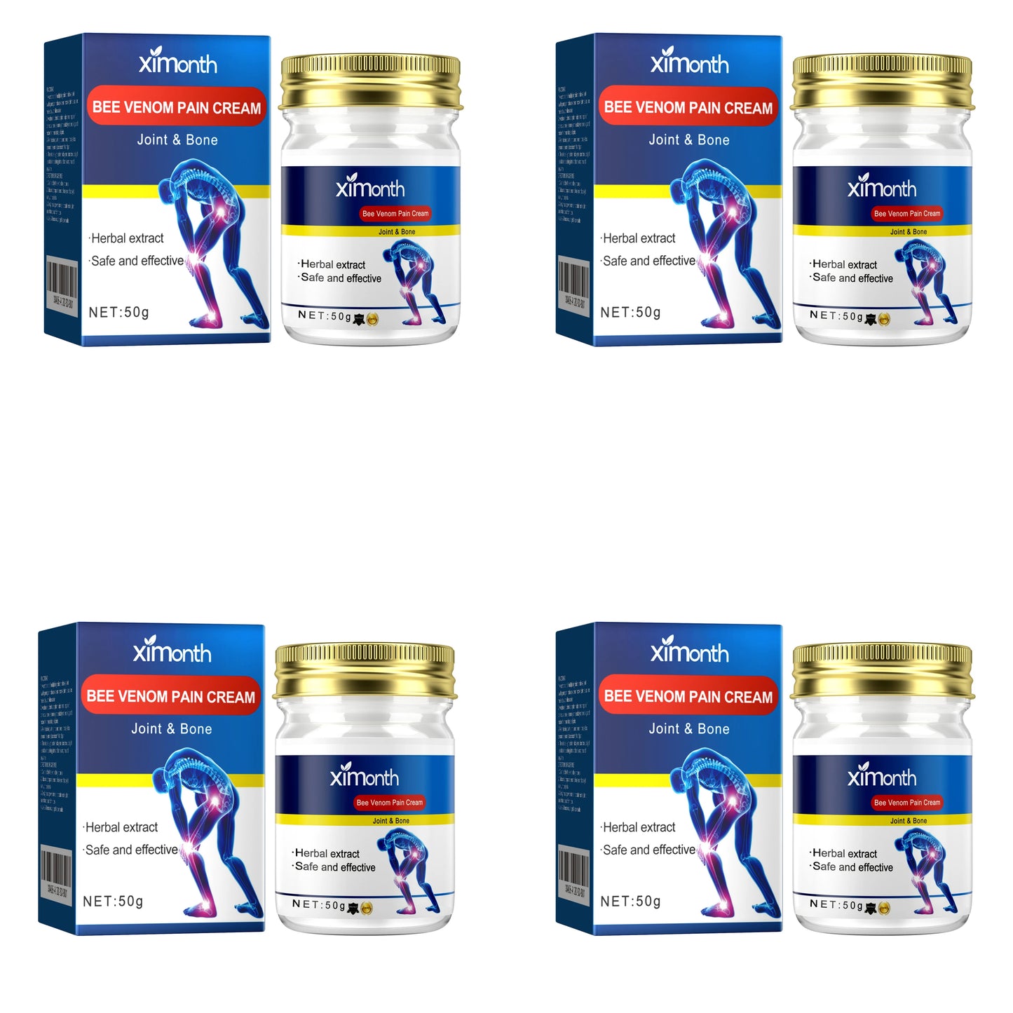 4pcs/set Ximonth Bee Venom Joint Care Cream, Relieve Lumbar Knee Muscle Pain Joint Care Cream