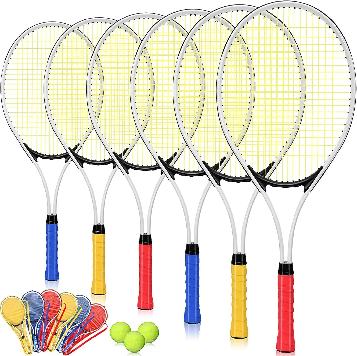 6 Pcs Tennis Rackets for Adult Recreational 6 Players 27'' Tennis Racket Set with 3 Balls Lightweight