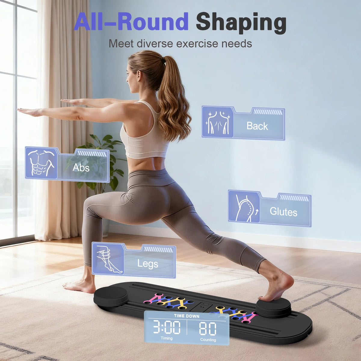 15-in-1 Abdominal Pilates Board Full-Body Training Pilates Multifunction Resistance Bands Ab Workout for Office Outdoor Home