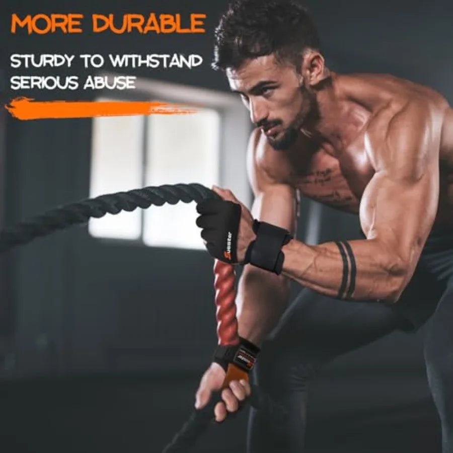 Workout Gloves, Heavy Duty Cowhide Padded Weight Lifting Gloves with Wrist Support, Full Palm Protection and Silicone Grips Gym