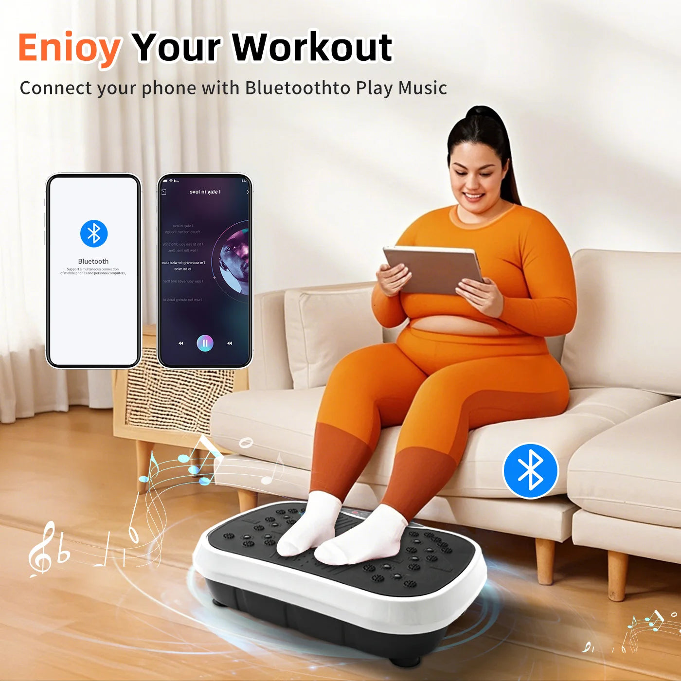 Vibration Plate Exercise Machine Portable Fat-Burning Machine Weight Loss 220 lbs Full-Body Workout Shaker BT Remote Control