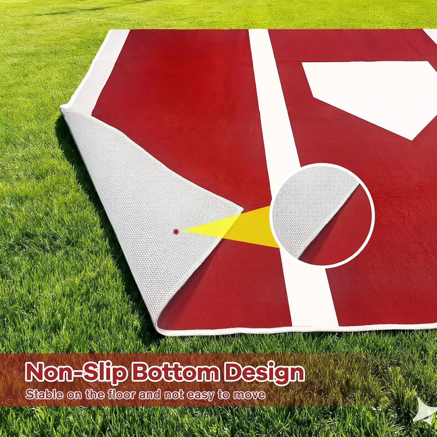6 x 4 ft Baseball Hitting Mat with Non-Slip Rubber Backing, High-Visibility Stripes, Cushioned Surface, Durable Indoor/Outdoor Batting Mat, Portable Batting Stance Practice Mat