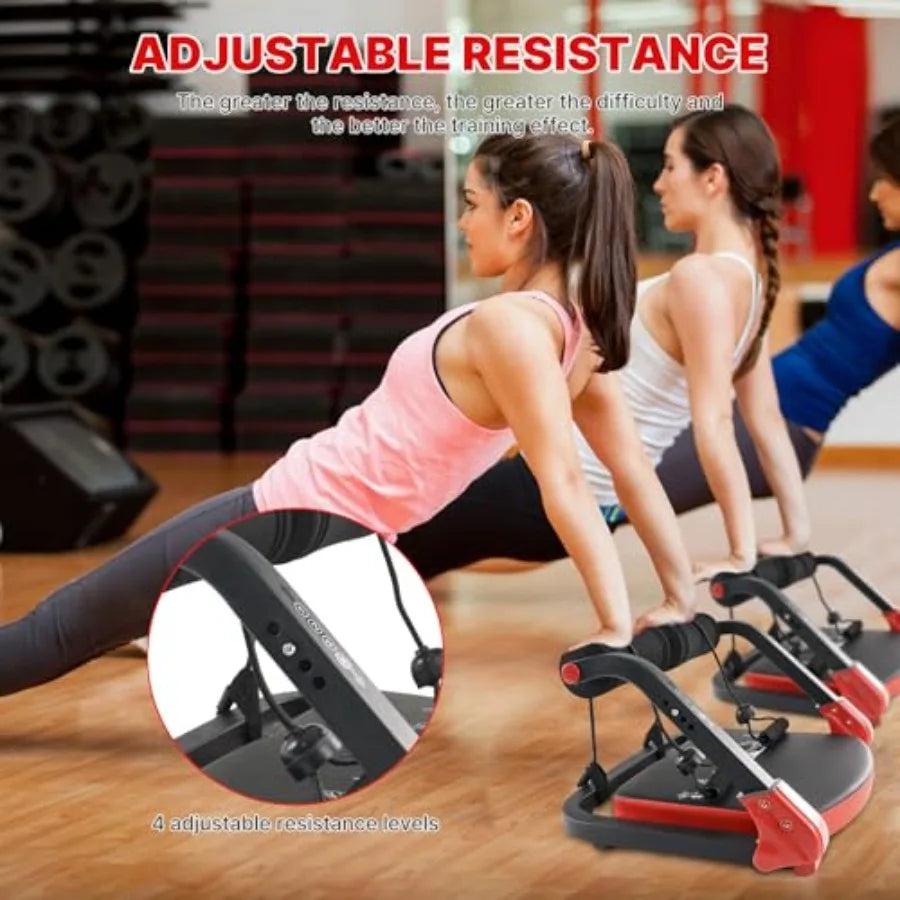 Home ab workout equipment: steel frame ab crunch machine with 4-level resistance bands black color 330 lbs weight capacity
