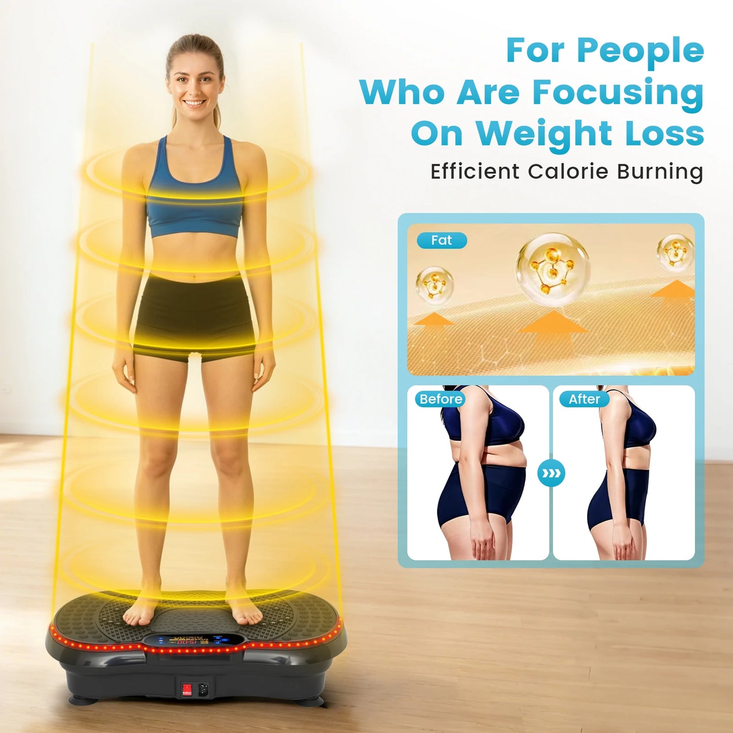 Smart Vibration Plate Exercise Machine With LED Light Strip Deep Muscle Full Body Workout Fitness Platform with 200 Adjustable Speed Levels 10 Training Modes for Weight Loss Toning & Relaxation