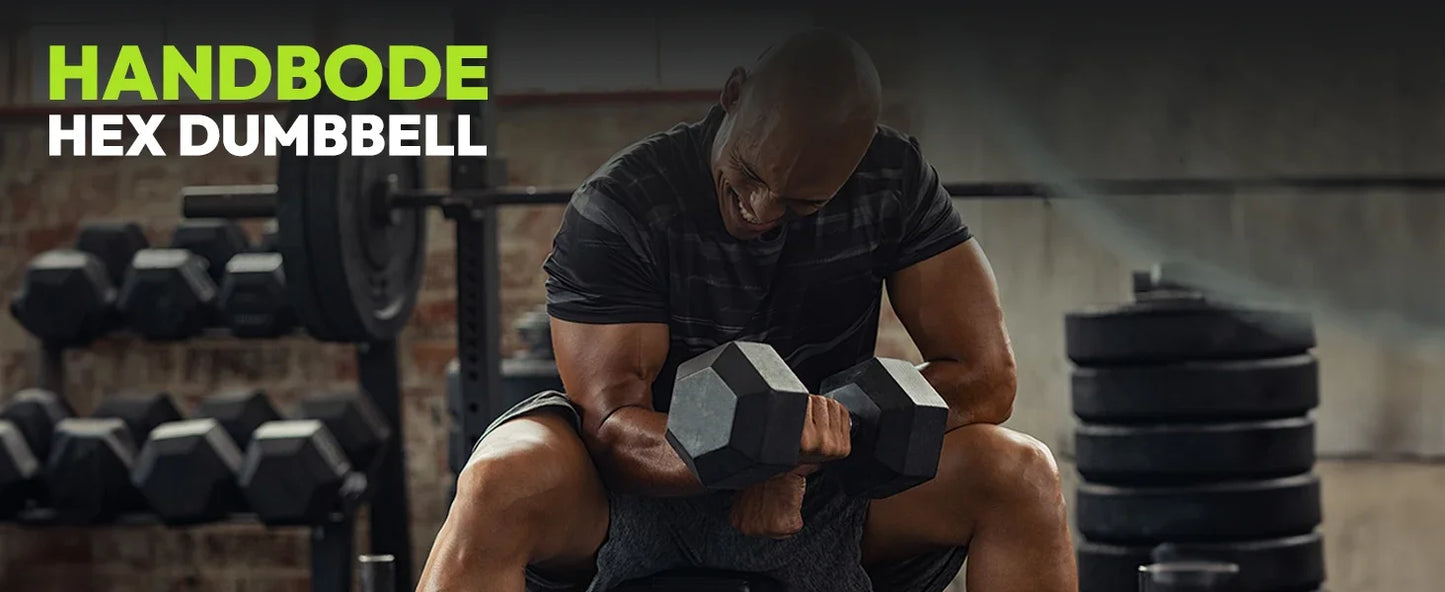 HANDBODE Rubber Coated Hex Dumbbell Set with A-Frame Rack, 100 lb - 550 lb Multiple Options Weight, Hexagon Non