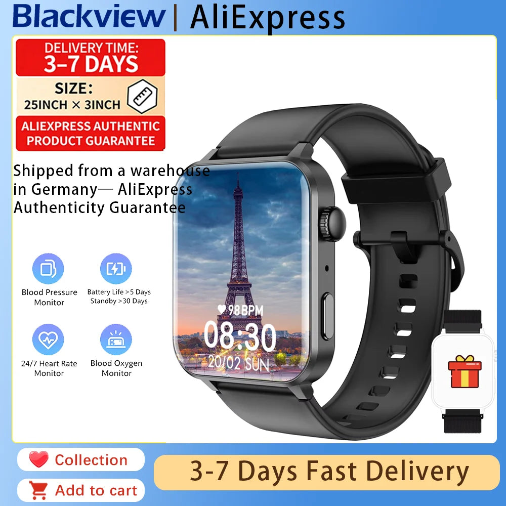Blackview R30PRO Bluetooth Smartwatch Health Monitoring 100+ Sport Mode Fitness Watch 1.85‘’ HD TFT Screen Watches for Men Women