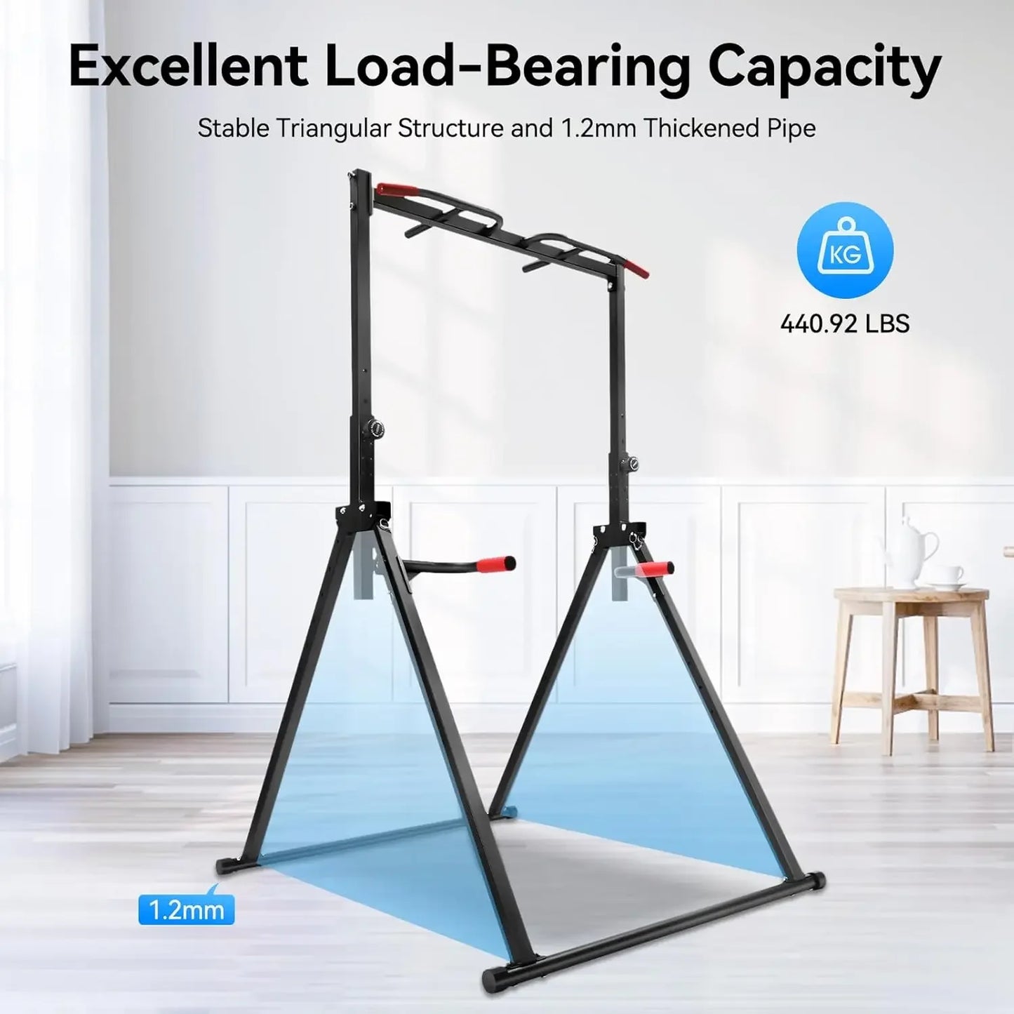 Pull Up Bar Dip Bar Power Tower Workout Dip Station Height Adjustable Free Standing Chin Up Bar Home Gym Equipment 440LBS Weight