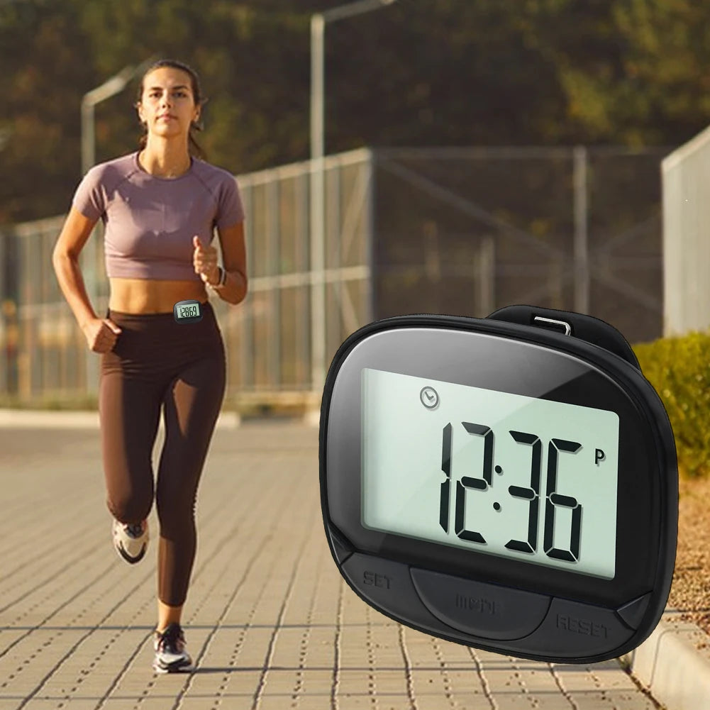 Clip-On Pedometer Electronic Pedometer Digital Display Simple Step Tracker Large Screen Multifunctional for Adults Seniors Dog