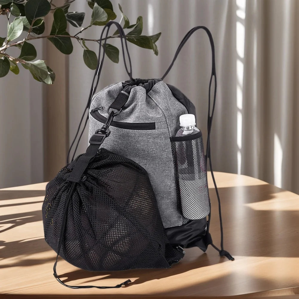 Drawstring Basketball Backpack Foldable Soccer Backpacks Women Yoga Bag Gym Sackpack With Detachable Mesh Bag For Outdoor Sports