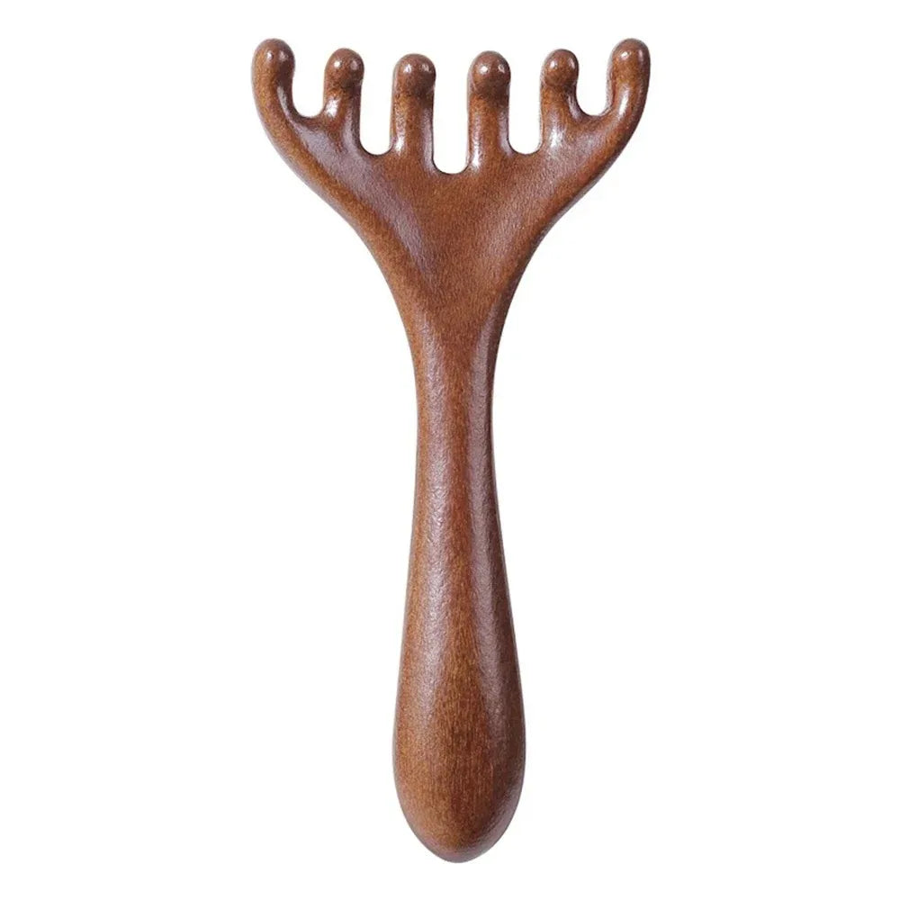 Natural Golden Sandalwood Five-Claw Scalp Massager Gua Sha Tool Back Scratcher Spa Handheld Meridian Massage Comb Hair Care 2035