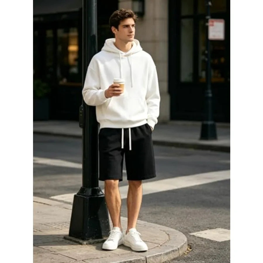 Men's Baggy Sweat Shorts Cotton Long Below Knee Fleece Capri Shorts 11" Athletic Casual 3/4 Pants with Pockets