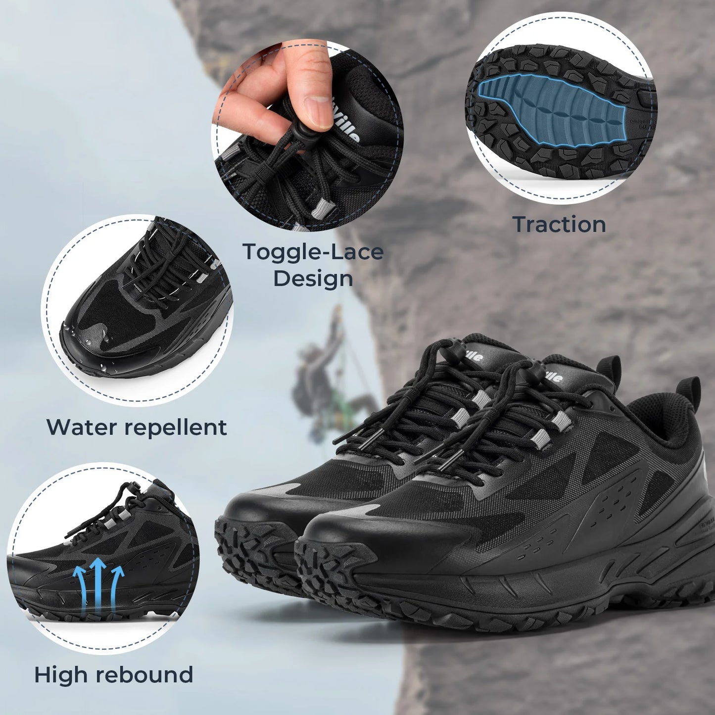 Fittington Wide Shoes For Men.  Breathable Mesh Upper Sneakers Non-Slip Trekking Hiking Walking Shoes With High Arch Support