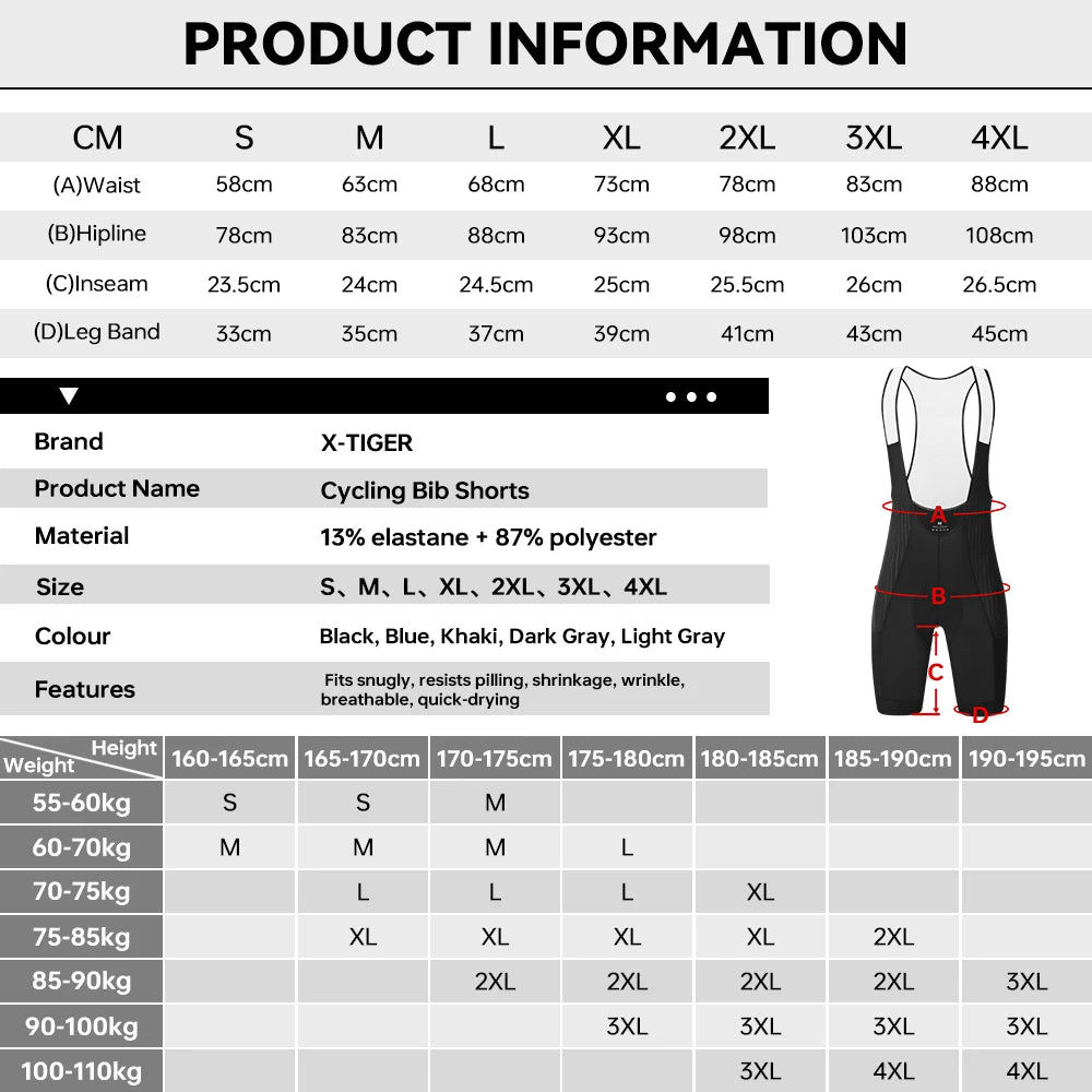 X-TIGER 2026 Men's Cycling Bib Shorts 7-Hour Competitive Version Summer Black Biking Shorts Hommes MTB Cycling Clothing Man with Pockets