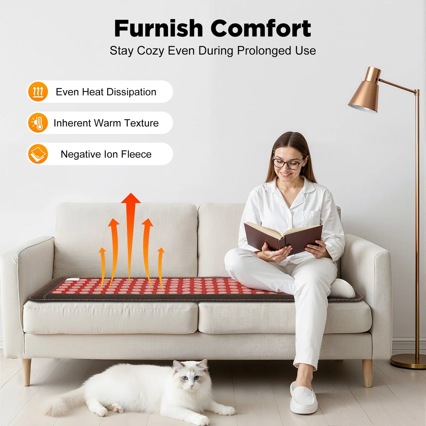 Far Infrared Heating Pad for Full Back, Natural Jade Tourmaline Stones Heating Mat, for Back Neck Shoulder Fast Pain Relief, Suitable for Home&Office