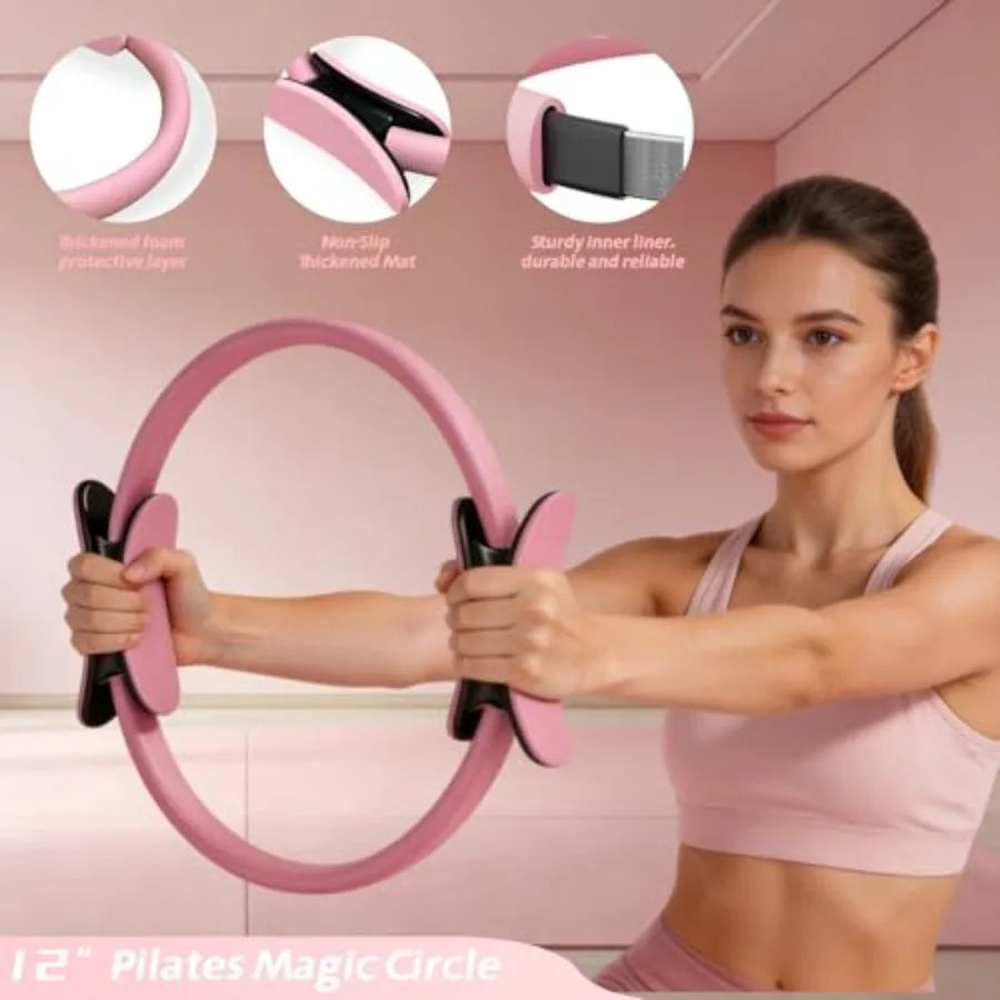 Pilates Equipment Kit for Home Workout with Ring Ball Set Core Sliders Adjustable Ankle Wrist Weights Resistance Bands in Black