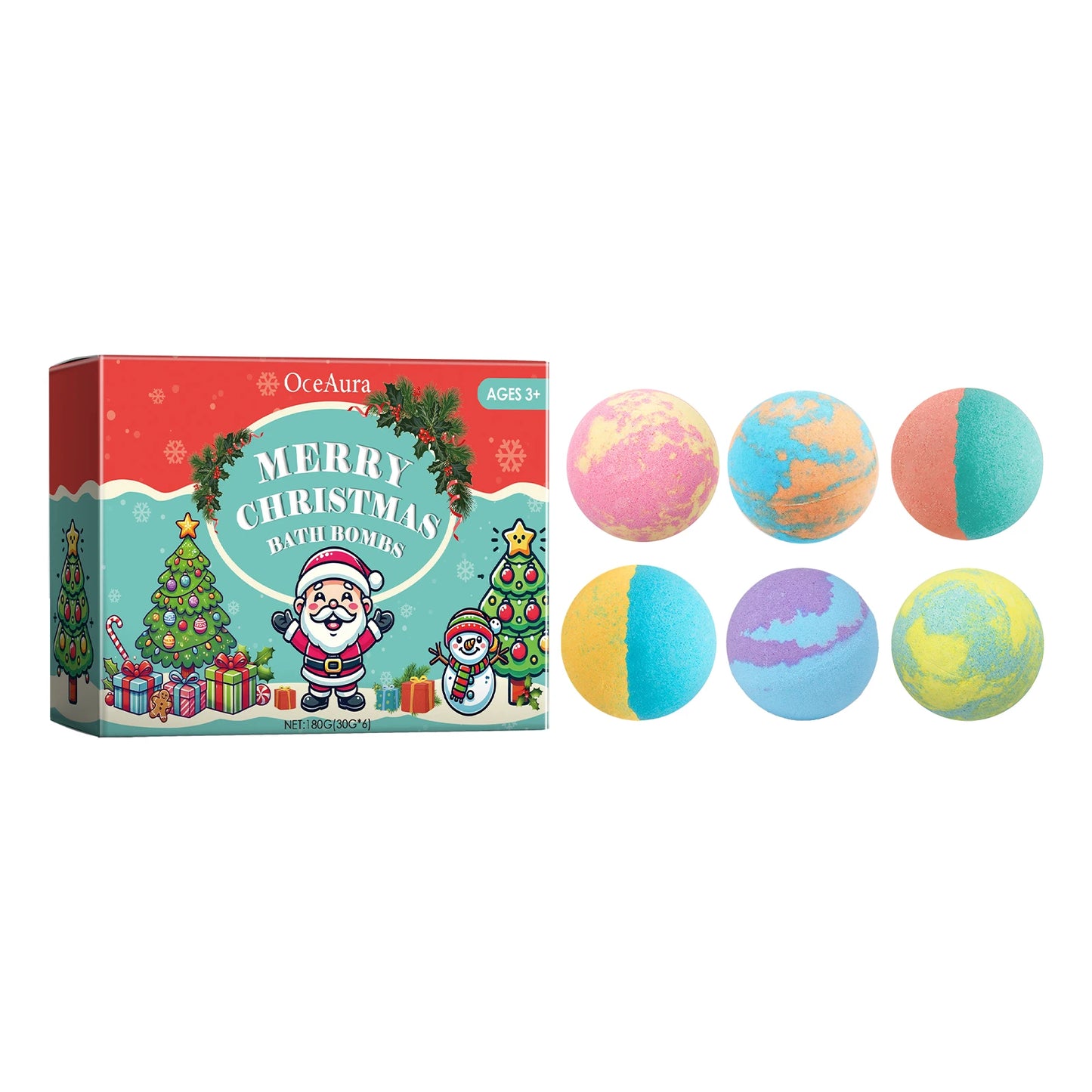 OceAura Christmas Bath Bombs Set 6PC Colorful Fizzy Bath Bombs with Essential Oils Moisturizing Bubble Bath for Soft Skin