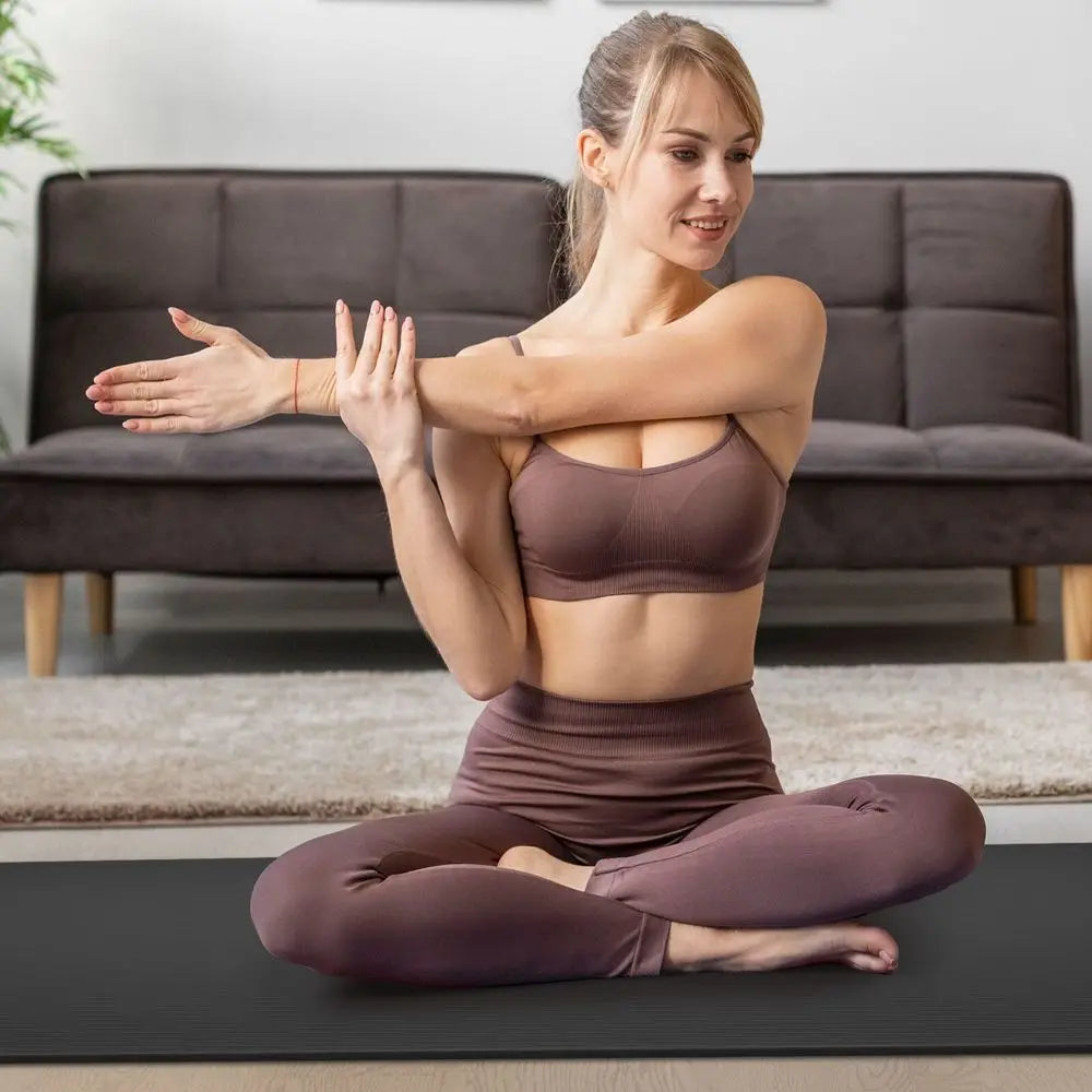 73x32 Thick Yoga Mat Floor Pad, High Density Foam Exercise Yoga Mat AntiTear With Carrying Strap, Black