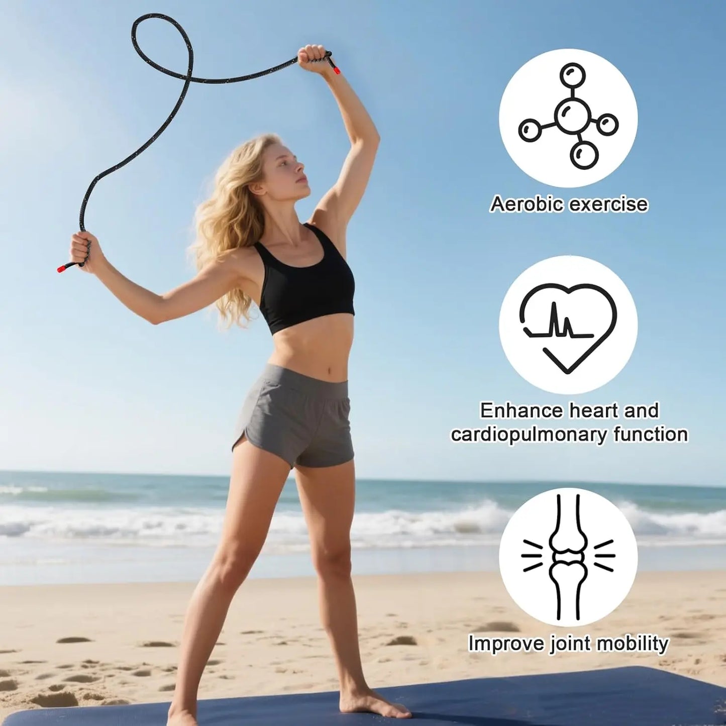 9ft Adjustable Flow Rope for Cardio & Flexibility, Lightweight Double Woven Jump Rope for Men Women Beginners Indoor Outdoor Exercise