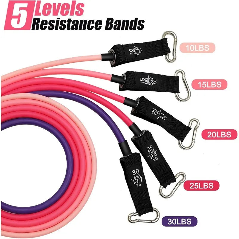 1Set 100/150/200lb Resistance Bands Set for Working Out, 5-Level Exercise Band for Men Women with Door Anchor, Handles, Ankle Straps, Portable Bag for Home Strength Training Equipment, Gym Fitness
