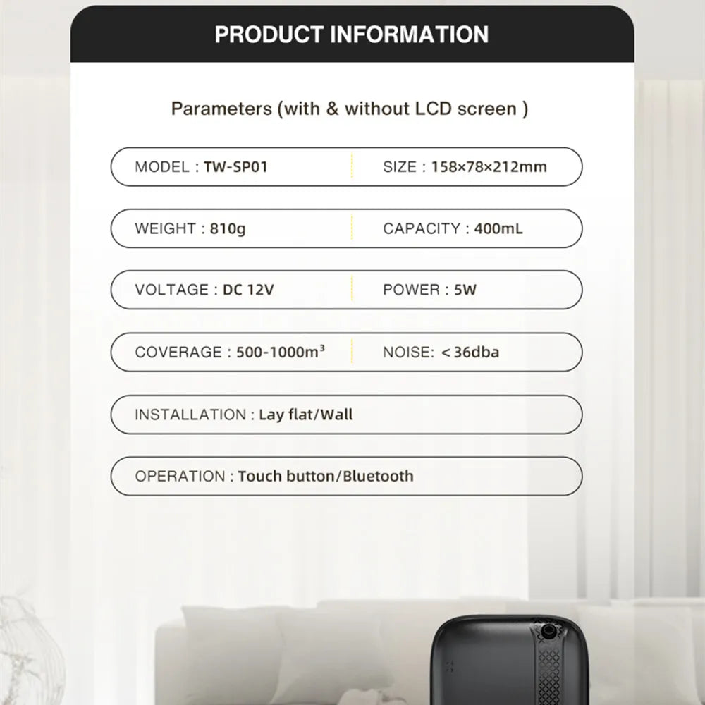 NAMZTE Home Fragrance Aroma Diffuser 1000m³ Coverage Perfume Air freshener Waterless Free Essential Oil 400ML Capacity Bluetooth APP Control Electronic Aromatic Machine