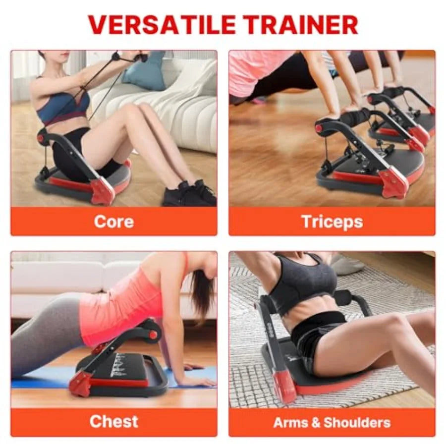 Home ab workout equipment: steel frame ab crunch machine with 4-level resistance bands black color 330 lbs weight capacity