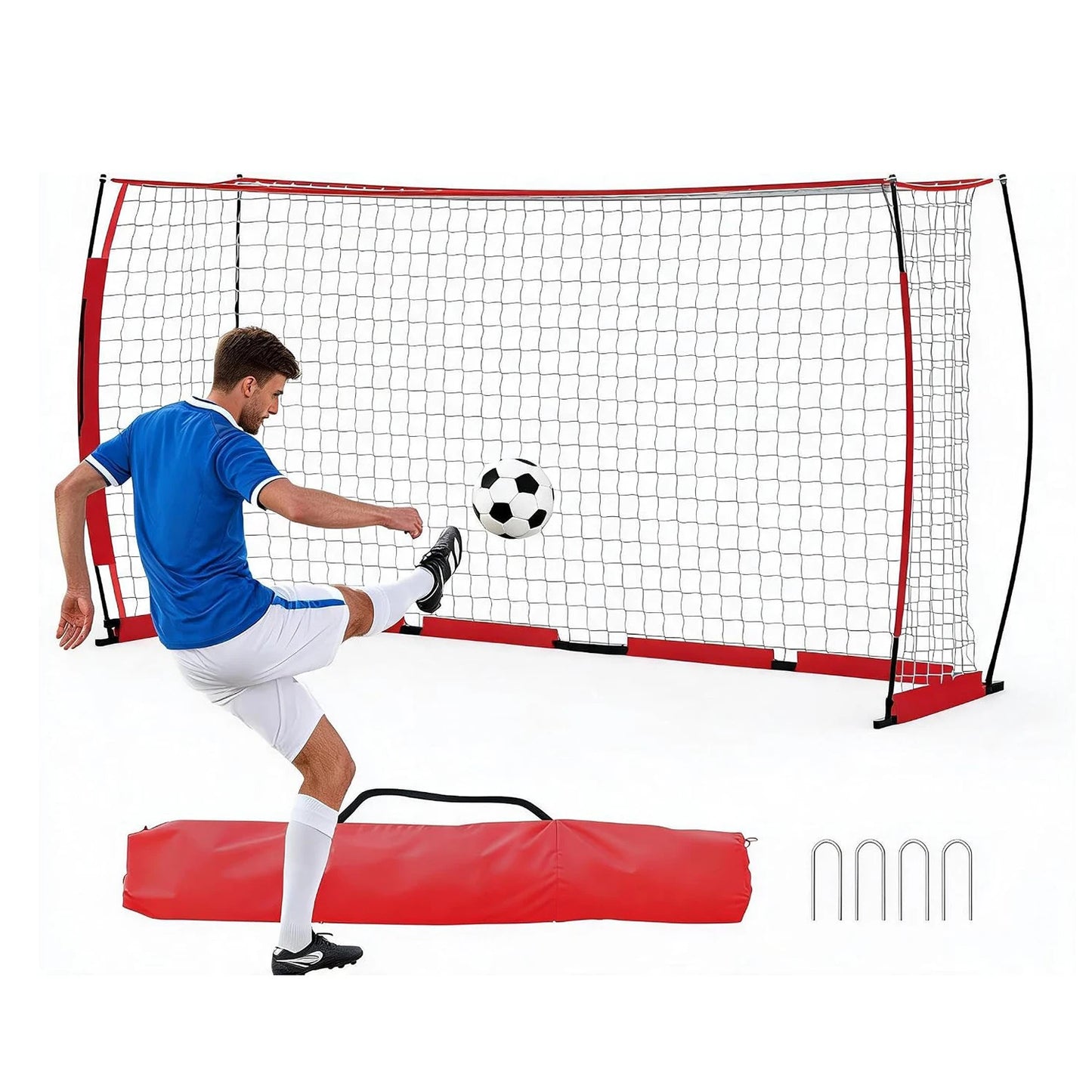 12x6 ft Steel Competition Soccer Goal, Foldable Heavy-Duty net with Metal Frame, high-Strength Fiberglass Support Poles, Includes Storage Bag & Ground Stakes