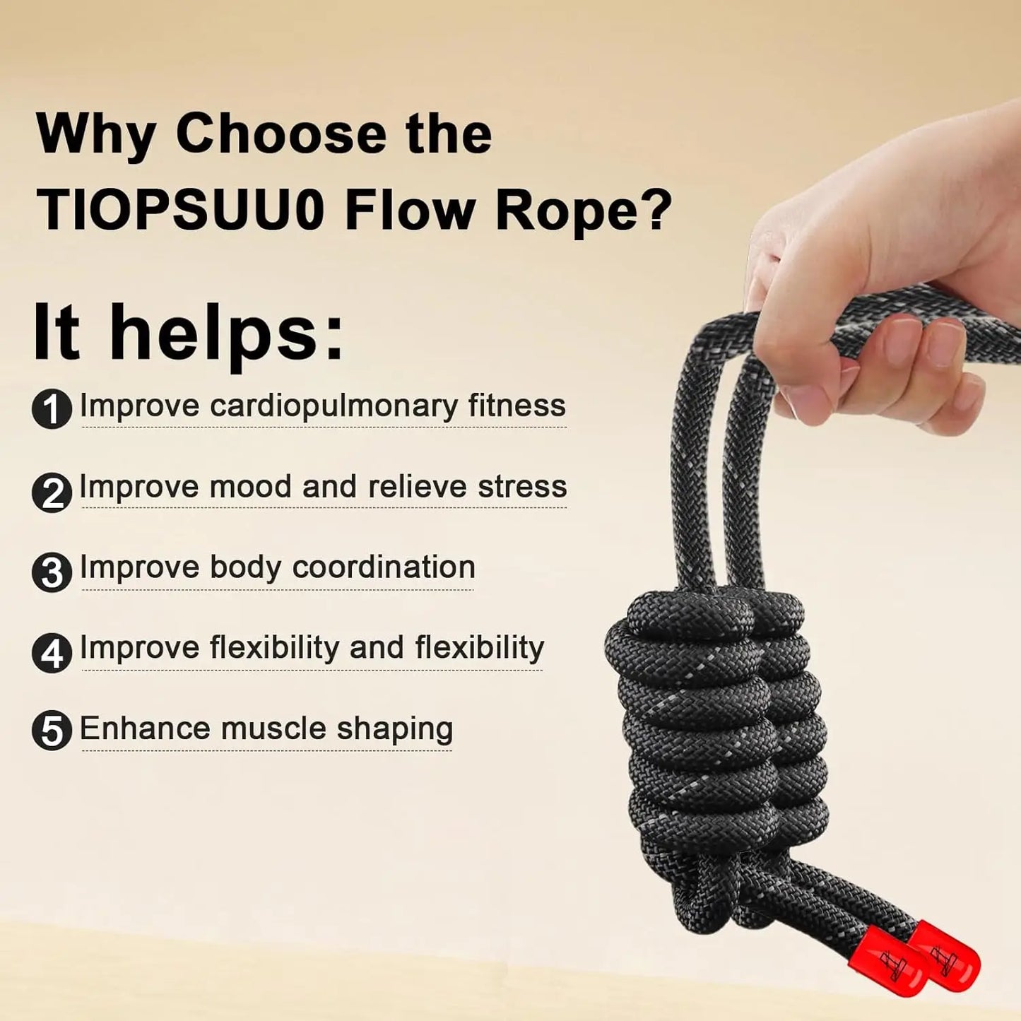 9ft Adjustable Flow Rope for Cardio & Flexibility, Lightweight Double Woven Jump Rope for Men Women Beginners Indoor Outdoor Exercise