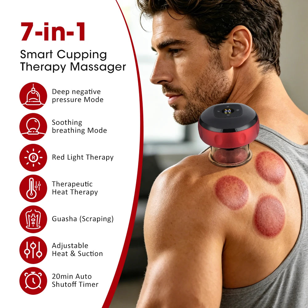 Rechargeable Smart Cupping Device, 12 Adjustable Suction Levels with LCD Display, Electric Heating Vacuum Massage Cup for Body Relaxation