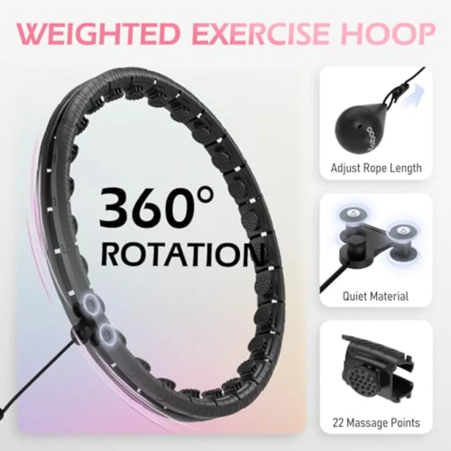 Weighted Hula Circle with/ 56-66 Inch for Adults Weight Loss, Infinity Fitness Hoop Plus Size, for Women Smart Exercise Equipme