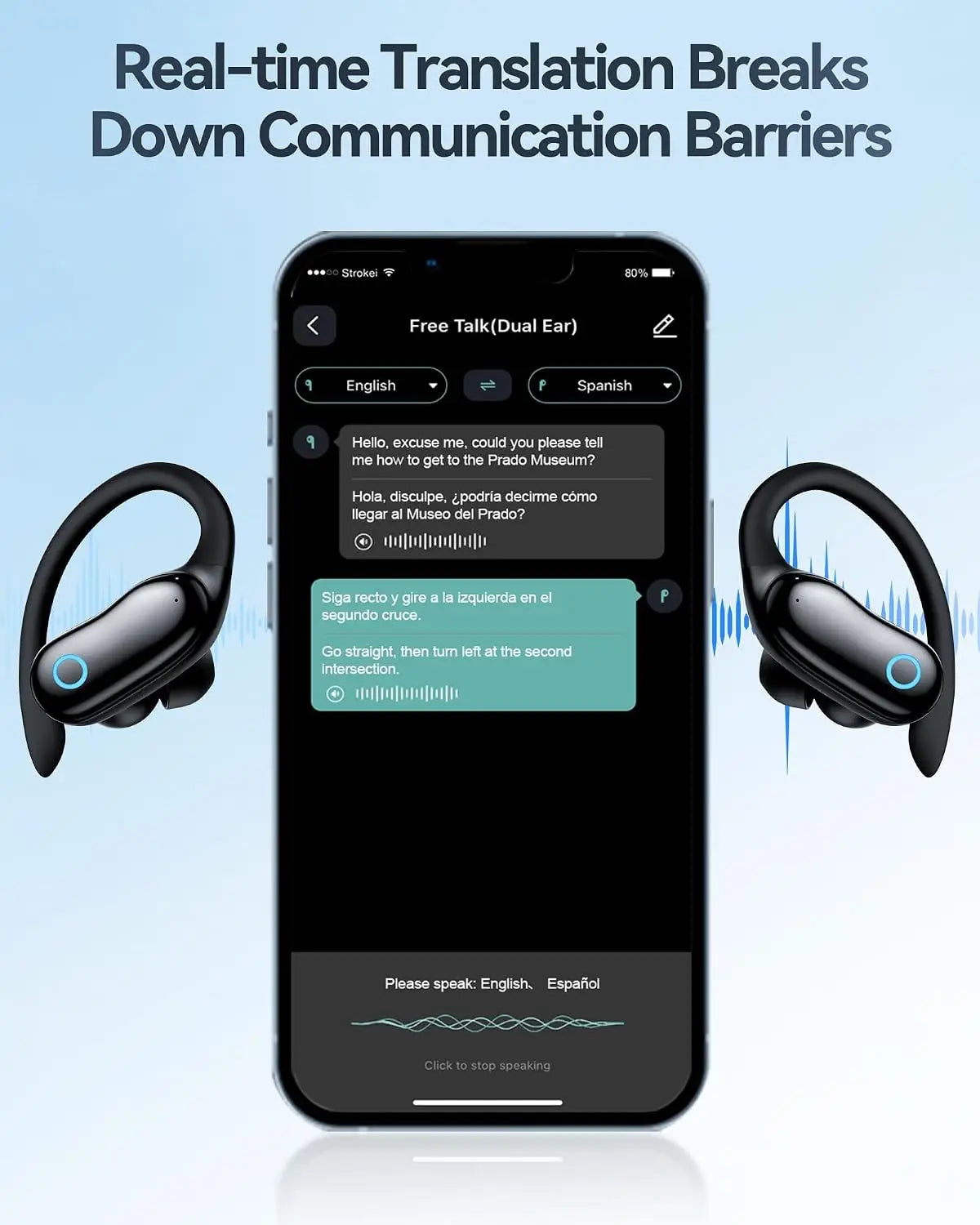 Active Noise Cancelling Ear Buds AI Translation Wireless Earbuds 96hrs Playback Bluetooth Headphones with Earhooks Microphone