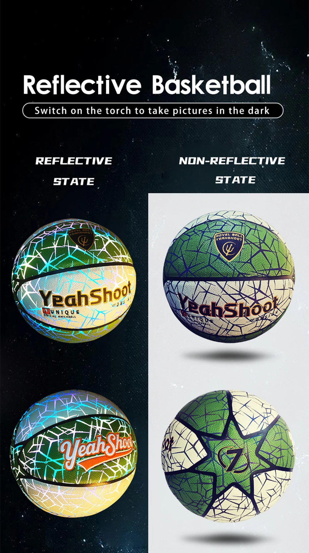 2026 Dark-Glowing Holographic Basketball - Light-Up Luminous Basketball for Outdoor Training And Nighttime Games