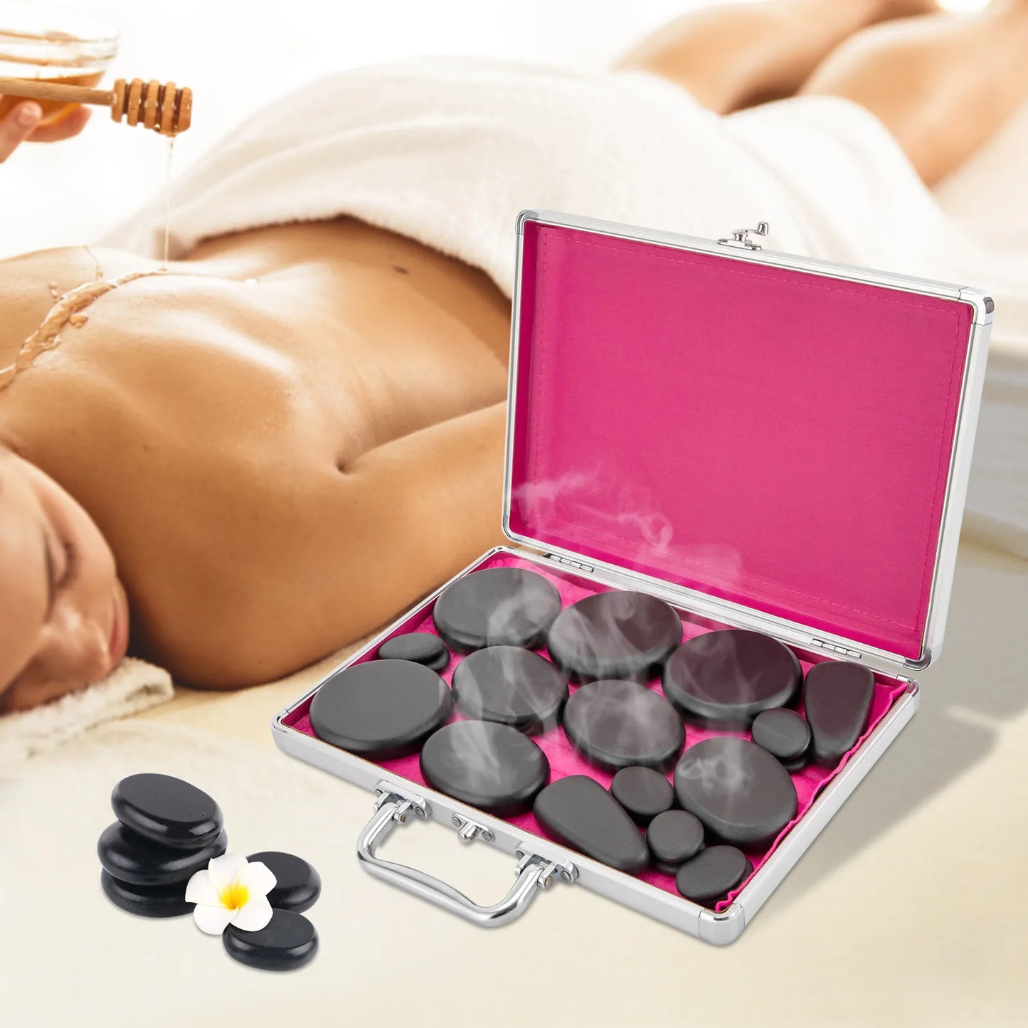 18 Volcanic Rocks Hot Stones Massage Set, 60-70 ℃used Hot Stones Body Massage Set, for Massage, Scraping, Hot Compress
