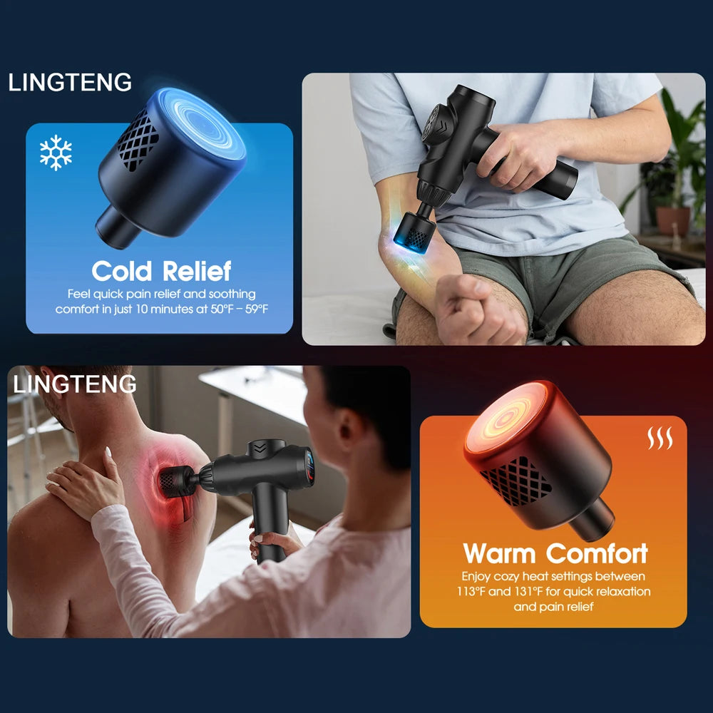LINGTENGMassage gun with hot and cold functions, deep tissue massage gun, back and neck massager, muscle percussion massager, handheld massager, 7 massage heads, comes with storage case, Christmas gift, birthday gift, sports