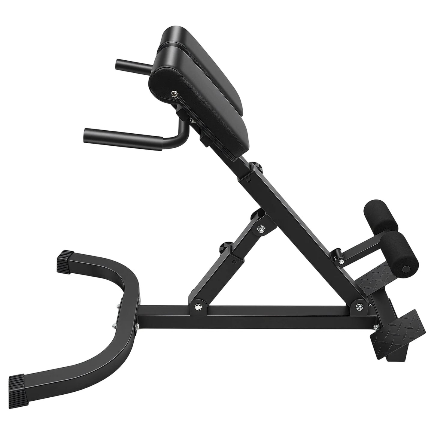 Back Extension Roman Chair Steel Frame Foldable Hyperextension Bench 5 Incline Angles 8 Adjustable Abdominal Pad Length 150Kg Load Capacity Multi-functional Core Workout Bench Anti-slip Handle Pedal Home Gym Fitness Equipment
