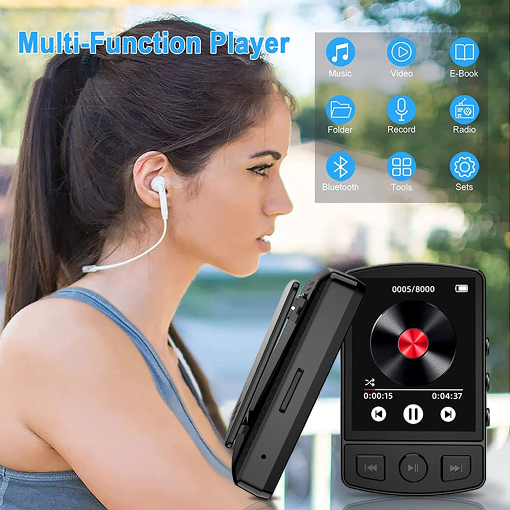 MP3 Player Portable Sport Clip Walkman Button Bluetooth-Compatible 5.2 Music Player 1.8inch Screen with FM Radio E-Book