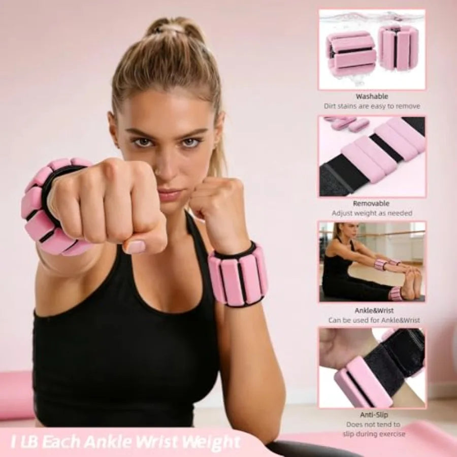 Pilates Equipment Kit for Home Workout with Ring Ball Set Core Sliders Adjustable Ankle Wrist Weights Resistance Bands in Black