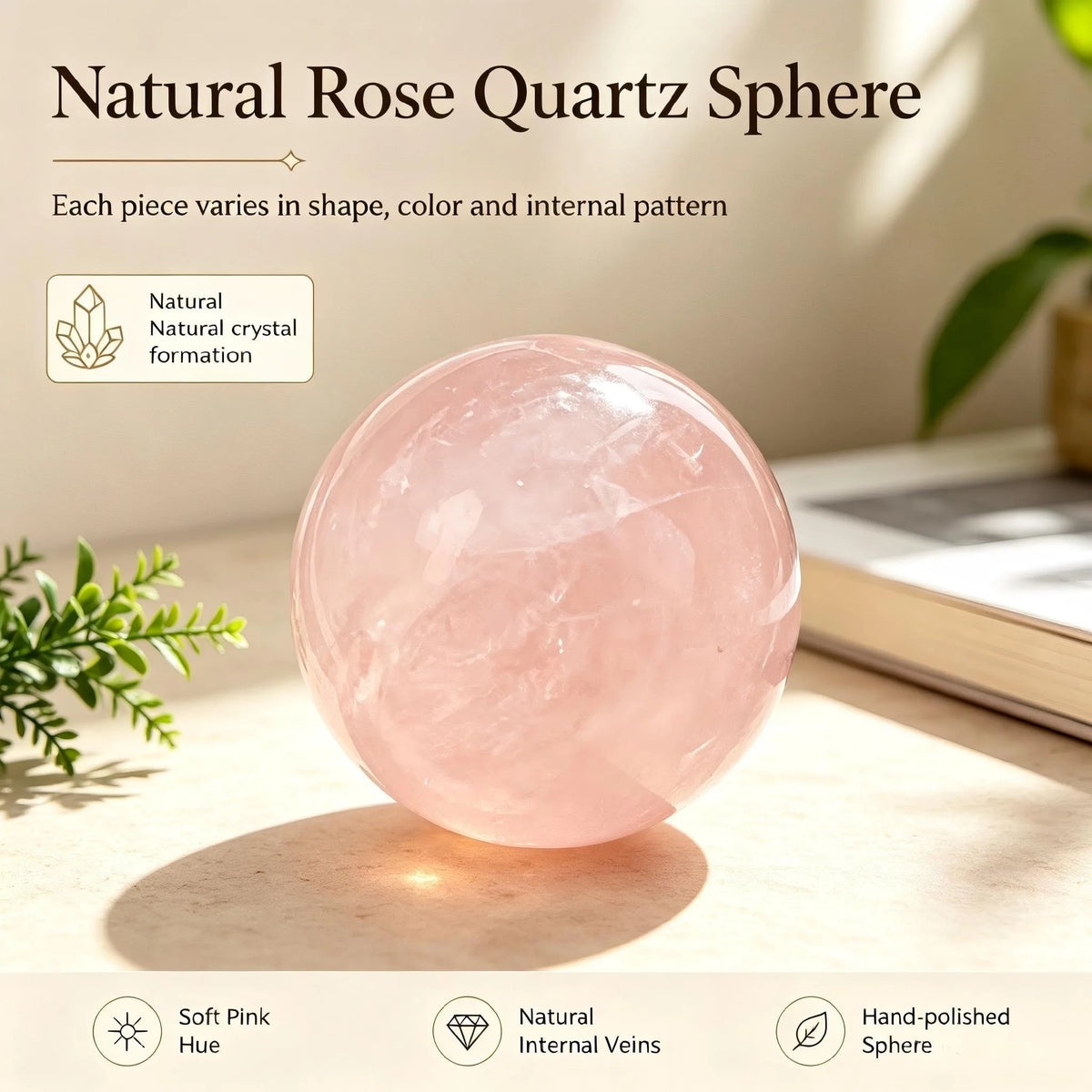 Random style rose quartz ball, polished natural crystal ball, suitable for home office wedding decoration, the best holiday gift for Valentine's Day, Christmas, Thanksgiving, and graduation day, unique gift