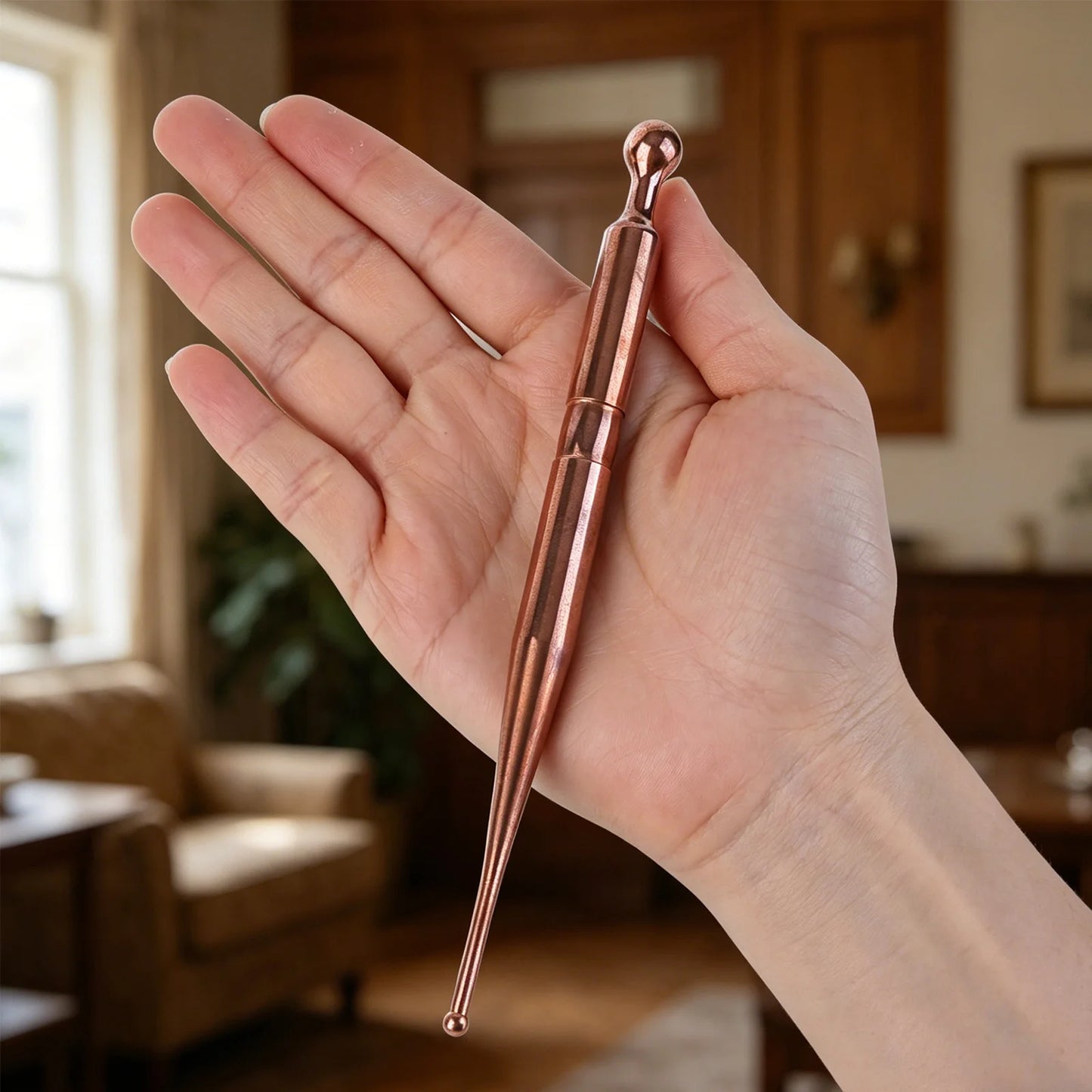 Pure Copper Massage Wand Lightweight Trigger Point Massage Acupressure Pen Dual Tip Tool for Nasal Hygiene Reflexology Wellness