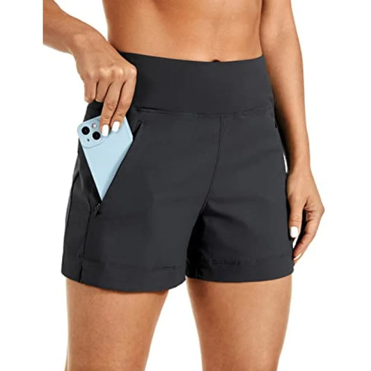 CRZ YOGA Women's Lightweight Mid Rise Hiking Shorts 4'' - Stretch for Athletic Summer Travel Outdoor Golf with Zip Pockets