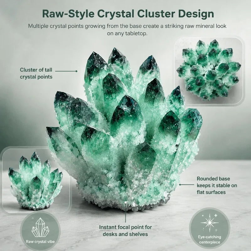 1 green quartz crystal cluster flower, random style, exquisite home decoration, DIY desktop design decoration, suitable for stunning green crystal clusters, is the best choice for housewarming, opening, and business gift givi
