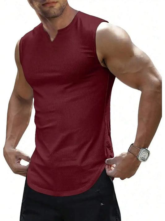 Mens Ribbed Knitted Tank Top Sleeveless Fitness Gym T-Shirt