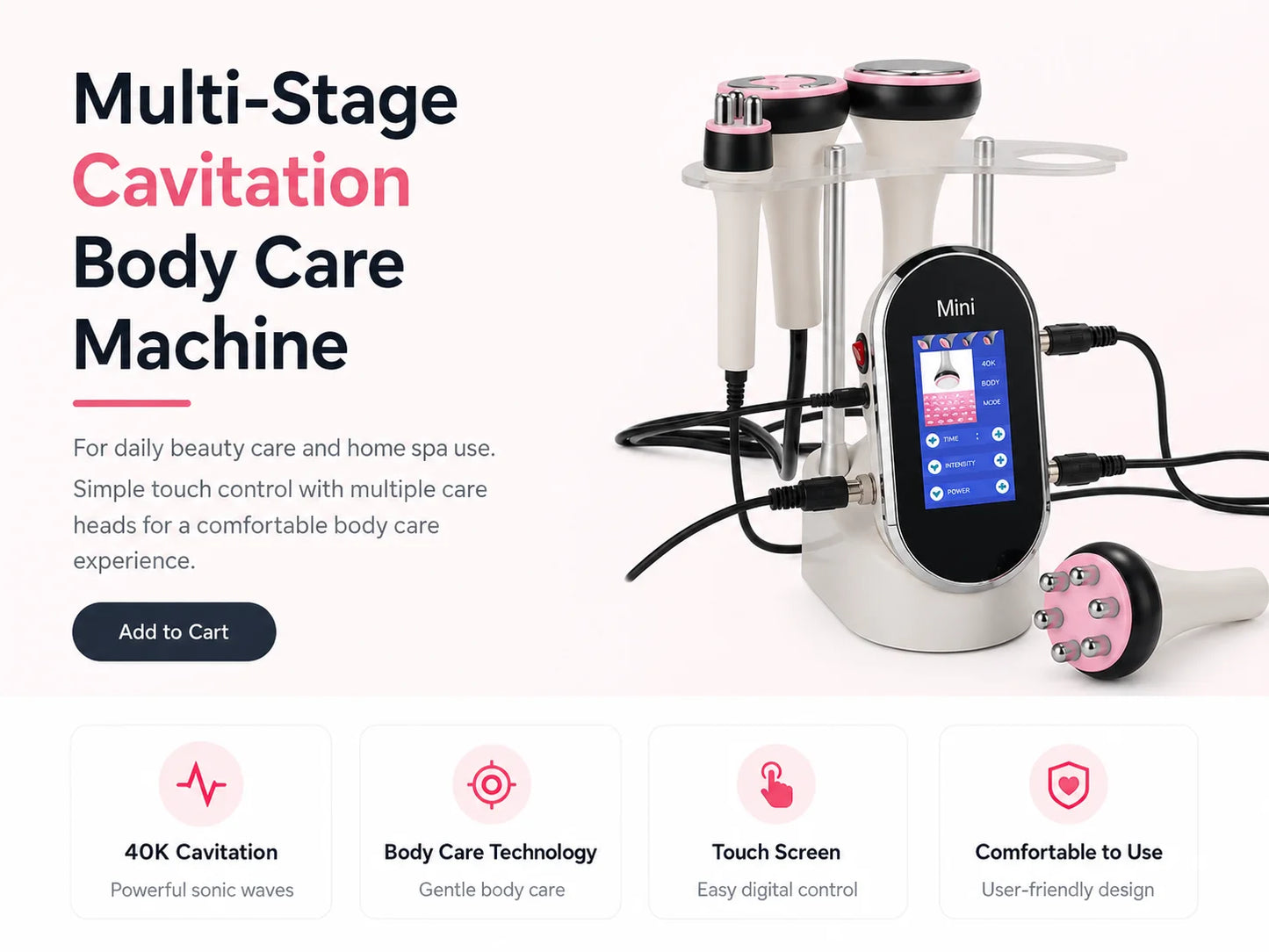 （Overseas Warehouse Shipment） Professional 40K Cavitation Machine for Body Slimming Fat Burning RF Massage Shaping Device