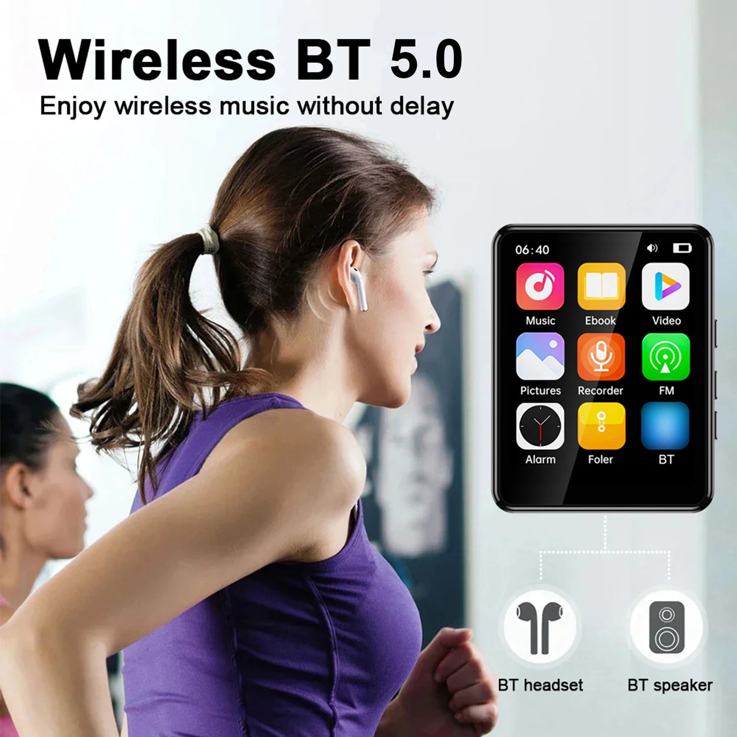 2.4 Inch Full Touch Screen MP3 MP4 Player with Speaker BT with Built in Speaker TF Card Expansion Supports for E-book Reading