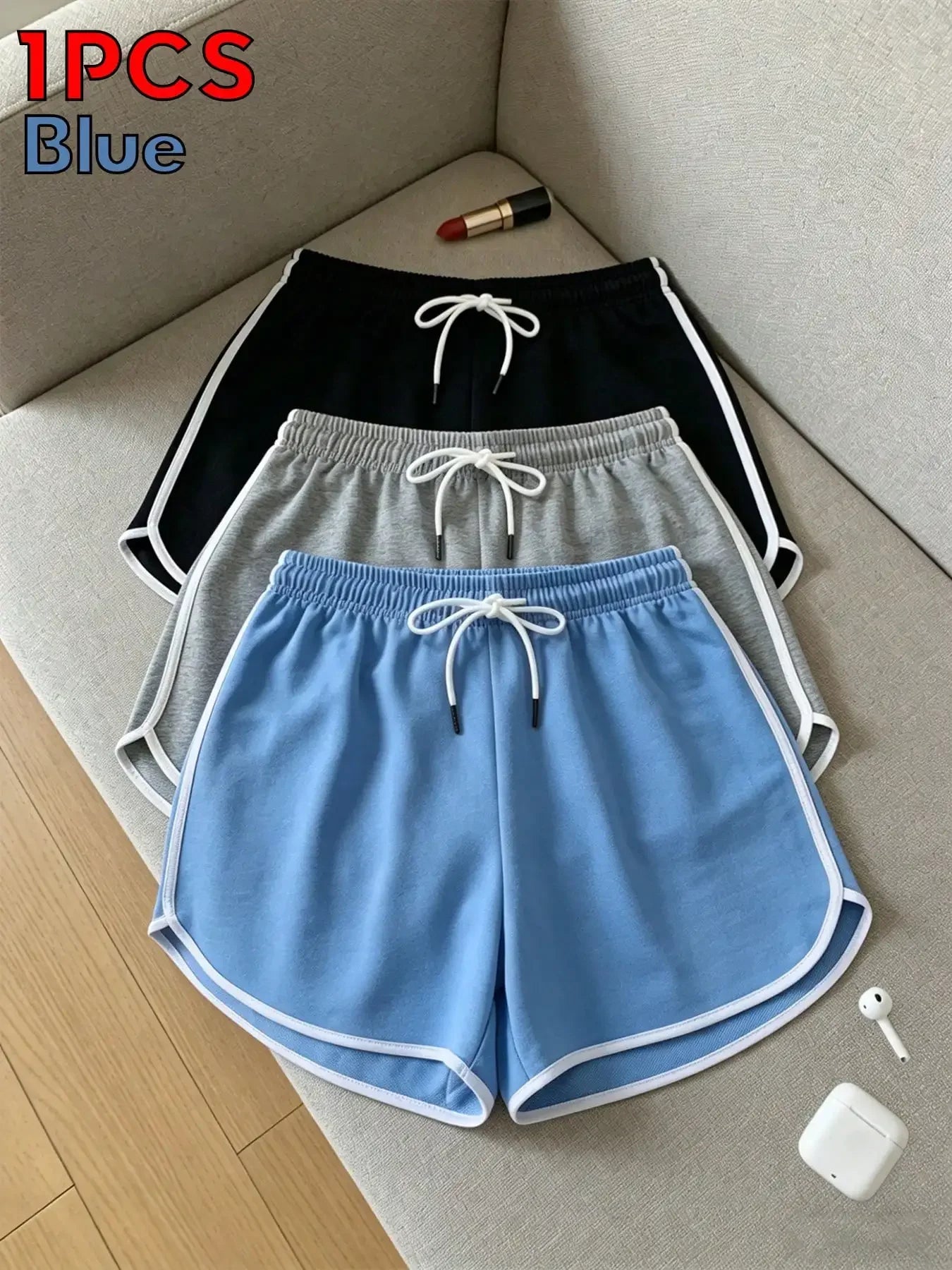 2026 Women's Summer Casual Sports Shorts, Black Base With White Trim, Elastic Drawstring Waist, Comfortable Breathable Outdoor Fitness Shorts