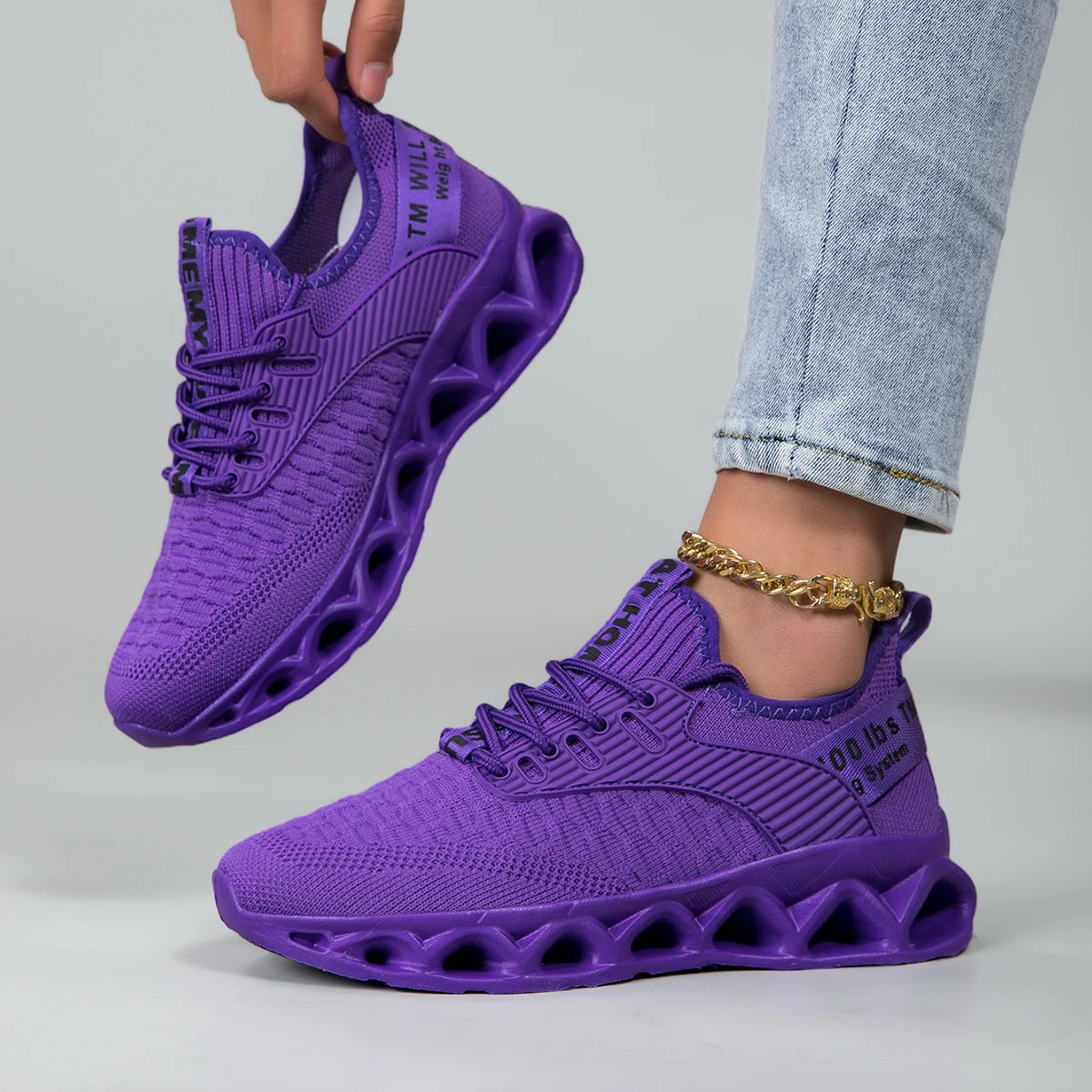 Women Blade Sole Running Sneakers Letter Print Knit Breathable Lightweight Non Slip Fashion Walking Gym Athletic Sport Shoes